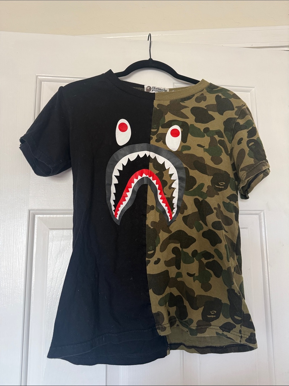 Kids' Split Shark Graphic Tee - Black & Green Camo